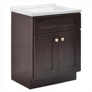 Bowery Hill Vanity in Espresso with White Marble Top Fully Assembled 25&quot