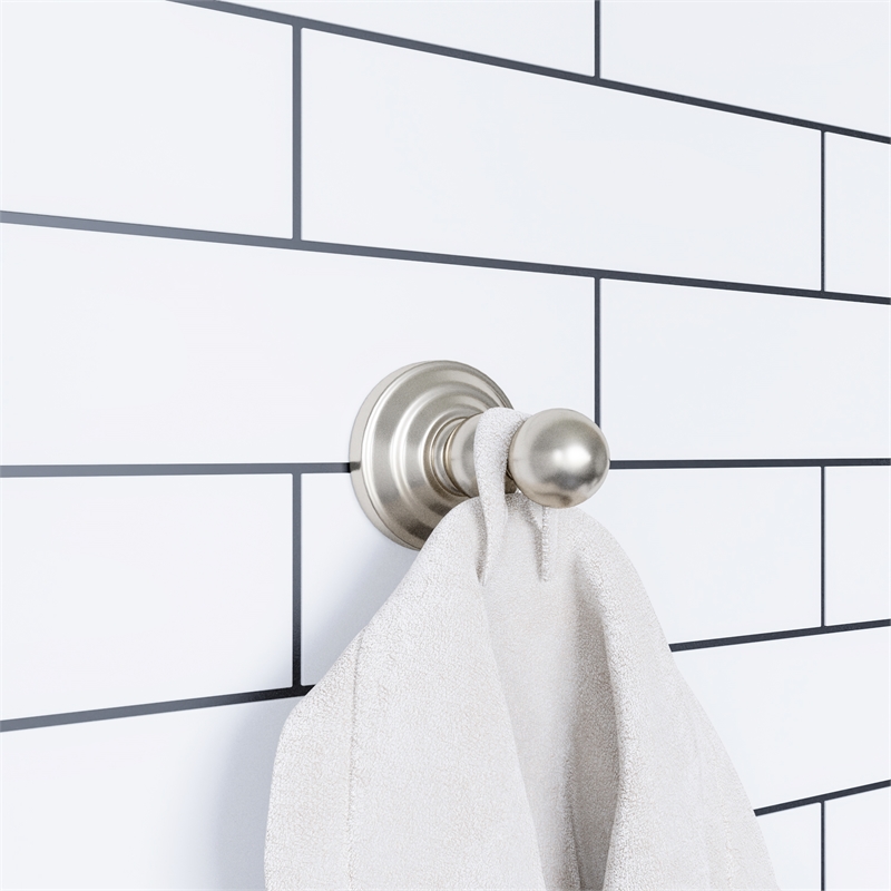 Bowery Hill Modern Single Brass Bathroom Robe Hook in Satin Nickel