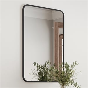 Bowery Hill Rounded Glass Corner Wall Mirror with Black Frame 30 x 20 in