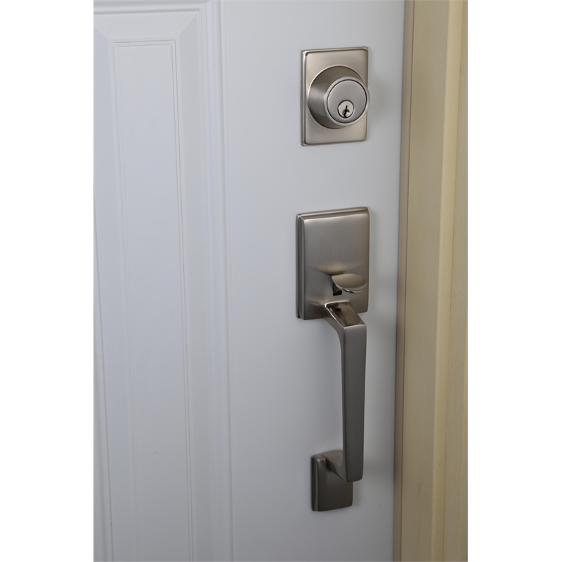 Bowery Hill Metal 2-Way Adjustable Entry Handleset in Satin Nickel/Silver