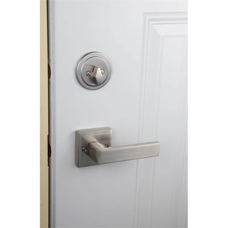 Bowery Hill Metal 2-Way Adjustable Entry Handleset in Satin Nickel/Silver