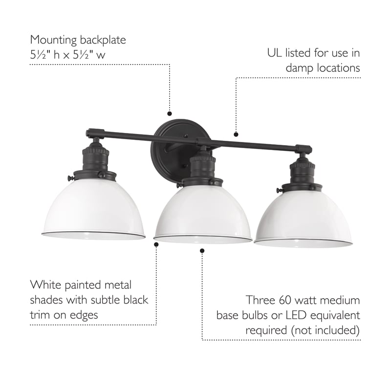 Bowery Hill Stainless Steel Vanity Light in Matte Black 3-Light