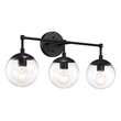 Bowery Hill Vanity Light with Clear Seedy Glass in Matte Black 3-Light