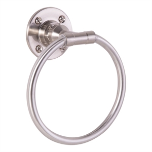 Bowery Hill Industrial Metal Bathroom Towel Ring in Satin Nickel