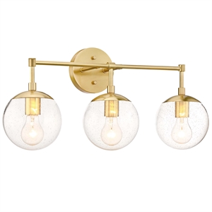 Bowery Hill Clear Seedy Glass Globe Vanity Light in Satin Gold 3-Light