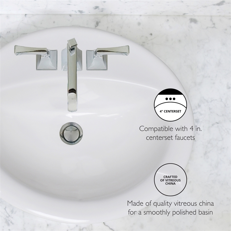 Bowery Hill Oval Drop-In Ceramic Sink 20-Inch x 17-Inch in White