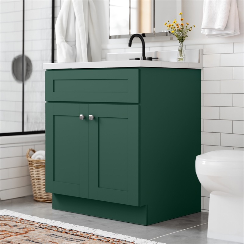 Bowery Hill Wood Vanity Without Top in Hunter Green Unassembled 30-Inch