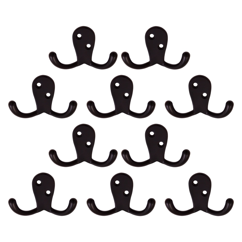 Bowery Hill Stainless Steel Double Hook in Matte Black 5 Pack