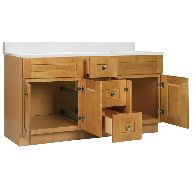 Bowery Hill Vanity in Modern Birch with Marble Top Fully Assembled 61