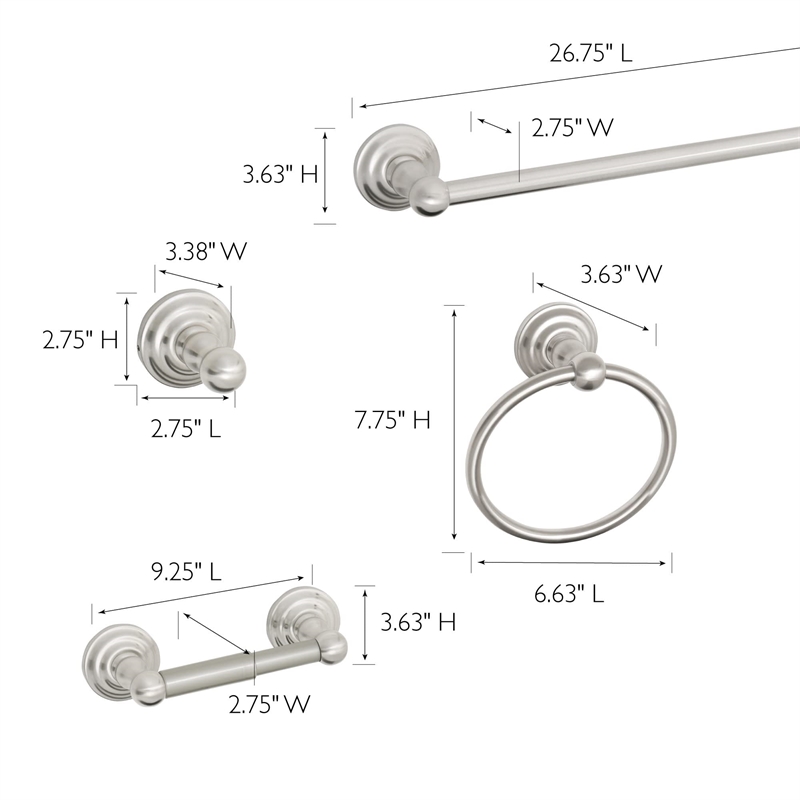 Bowery Hill 4-Piece Traditional Metal Bathroom Accessory Kit in Nickel