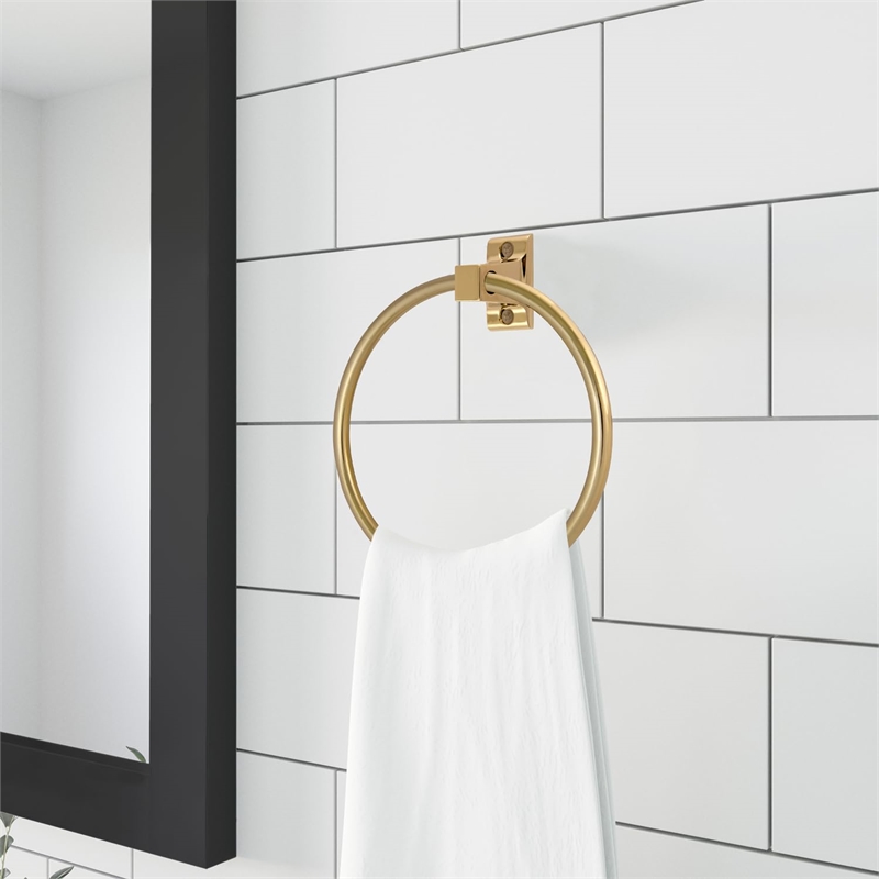 Bowery Hill Traditional Metal Towel Ring in Polished Brass 6-Inch