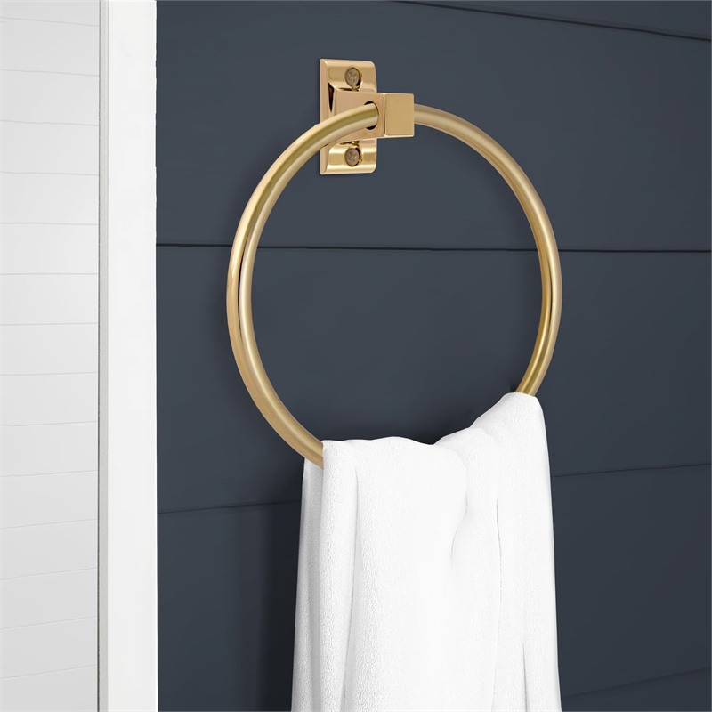 Bowery Hill Traditional Metal Towel Ring in Polished Brass 6-Inch