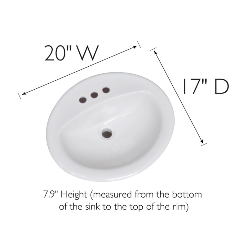 Bowery Hill Oval Ceramic Drop-In Sink 20x17 Single Basin in White