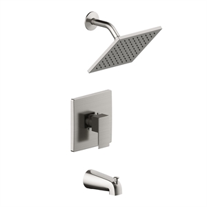 Bowery Hill Modern Brass Shower Head and Trim Kit in Satin Nickel
