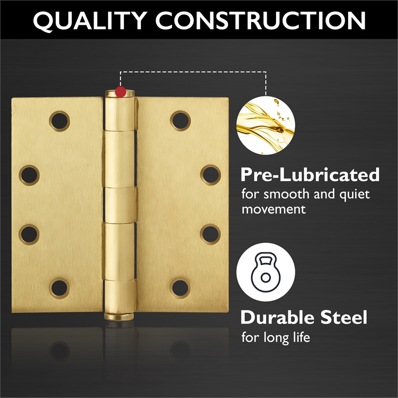 Bowery Hill Door Hinge in Satin Brass 4 1/2 Inch 5/8 Inch Radius 6 Pack