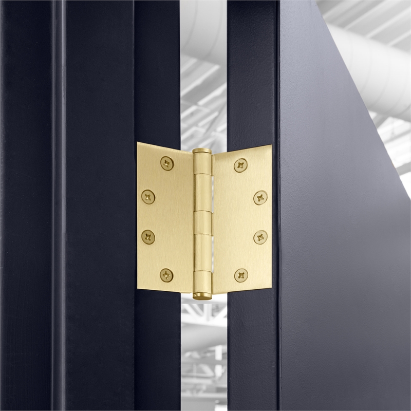 Bowery Hill Door Hinge in Satin Brass 4 1/2 Inch 5/8 Inch Radius 6 Pack