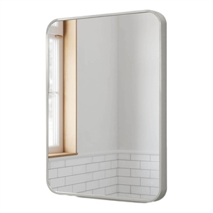 Bowery Hill 30&quotx20&quot Rounded Corner Glass Wall Mirror with Frame in Silver