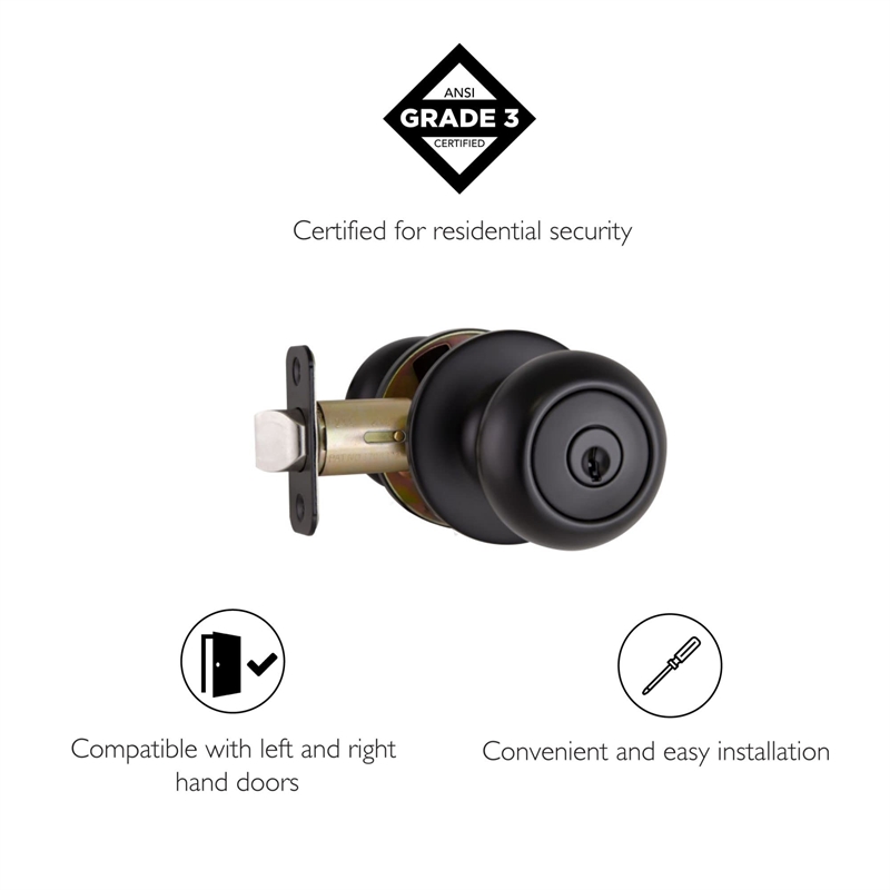 Bowery Hill 2-Way Keyed Brass Entry Door Knob in Matte Black