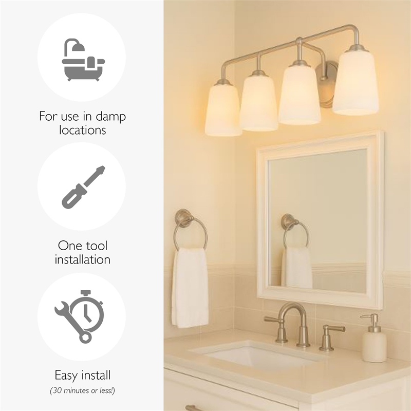 Bowery Hill 4-Light Stainless Steel Vanity Light in Satin Nickel