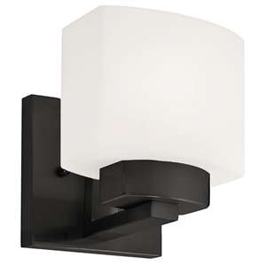 Bowery Hill 1-Light Frosted Glass Wall Light Sconce in Matte Black