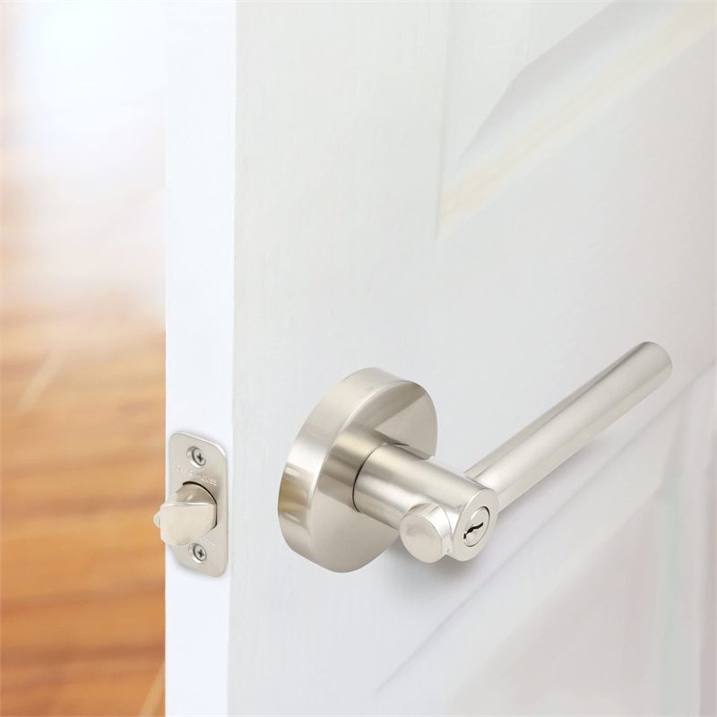 Bowery Hill 2-Way Adjustable Metal Entry Lever in Satin Nickel/Silver