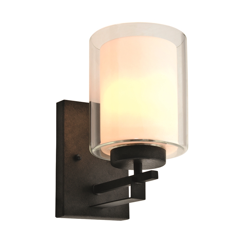 Bowery Hill Stainless Steel Wall Sconce with Double Glass in Rustic Bronze
