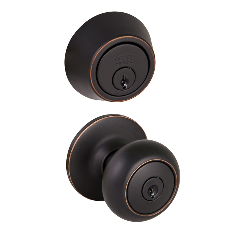 Bowery Hill 2-Way Brass Entry Knob and Deadbolt Set in Bronze