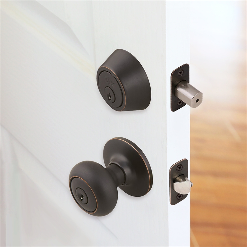 Bowery Hill 2-Way Brass Entry Knob and Deadbolt Set in Bronze
