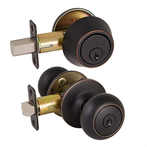 Bowery Hill 2-Way Brass Entry Knob and Deadbolt Set in Bronze