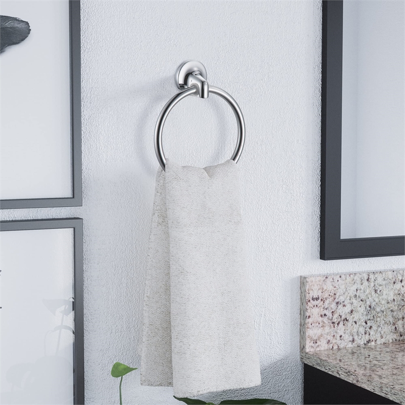 Bowery Hill Transitional Metal Bathroom Towel Ring in Polished Chrome
