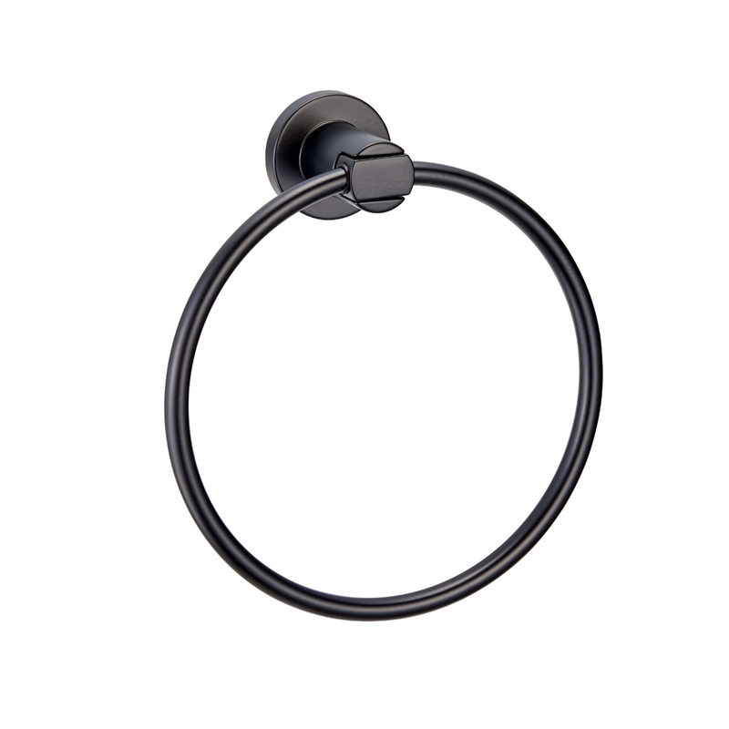 Bowery Hill Modern Metal Bathroom Towel Ring in Matte Black 7.1-Inch