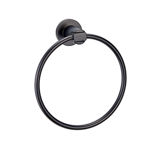 Bowery Hill Modern Metal Bathroom Towel Ring in Matte Black 7.1-Inch