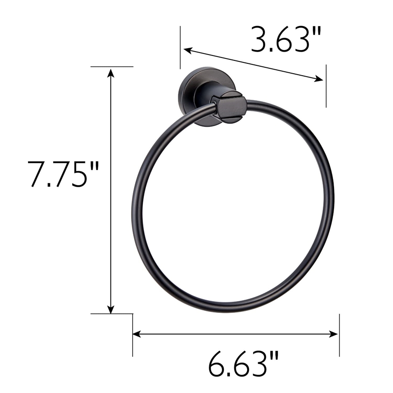 Bowery Hill Modern Metal Bathroom Towel Ring in Matte Black 7.1-Inch
