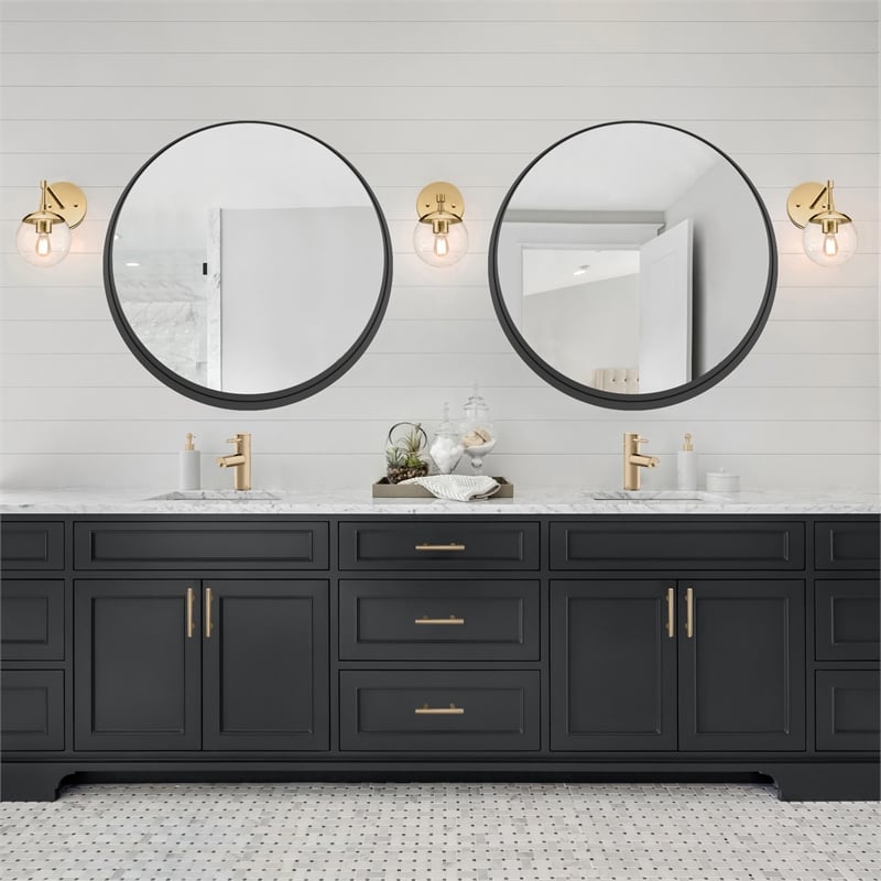 Bowery Hill Round Wall Mirror with Black Metal Iron Frame 36-Inch