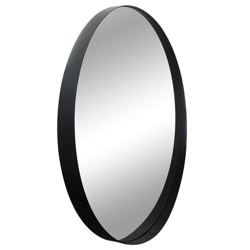 Bowery Hill Round Wall Mirror with Black Metal Iron Frame 36-Inch