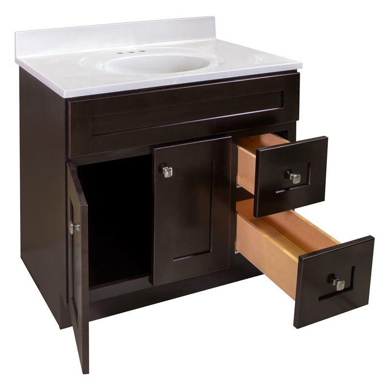 Bowery Hill 37-Inch Solid Wood Vanity with Marble Top in Espresso