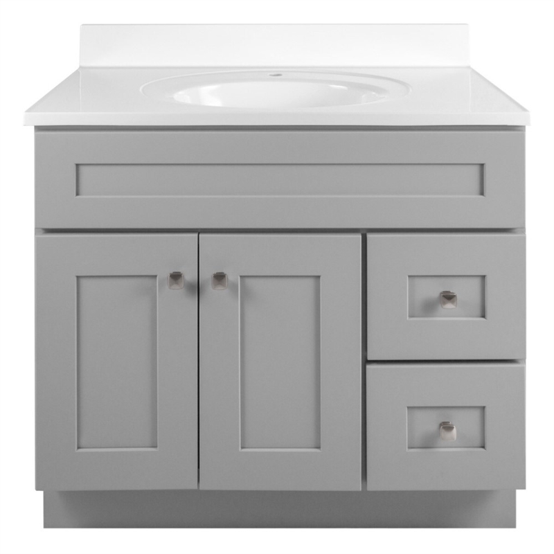 Bowery Hill 37-Inch Solid Wood Vanity with Single Hole Top in Gray