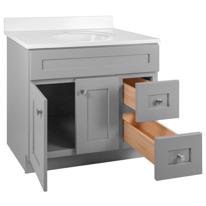 Bowery Hill 37-Inch Solid Wood Vanity with Single Hole Top in Gray