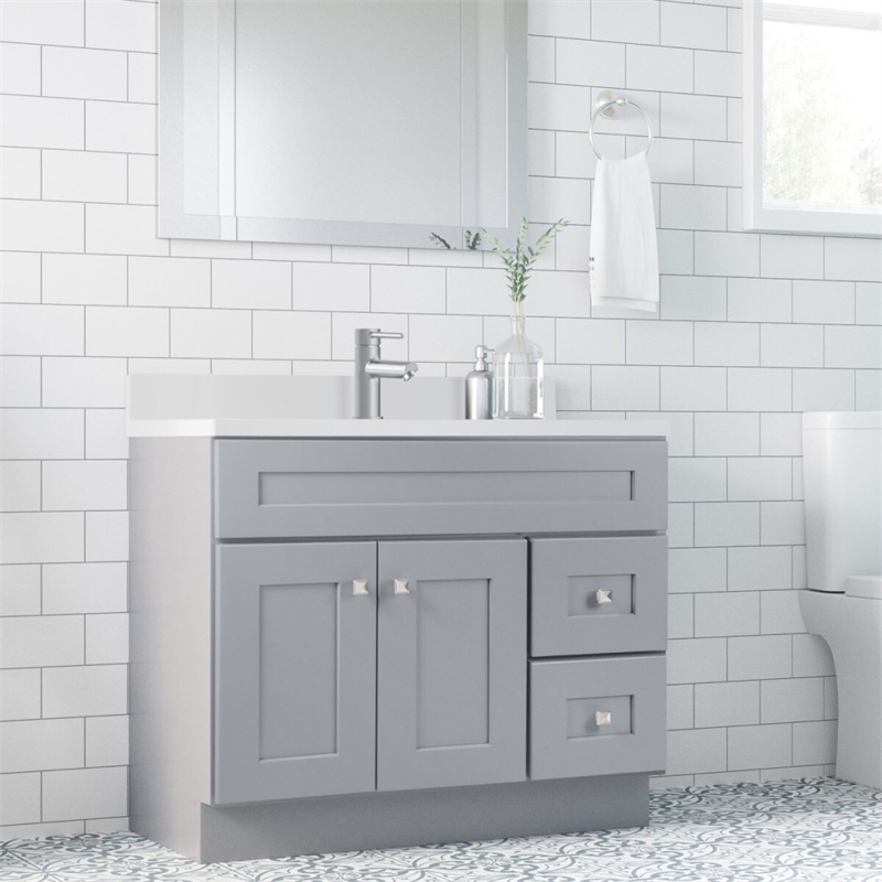 Bowery Hill 37-Inch Solid Wood Vanity with Single Hole Top in Gray
