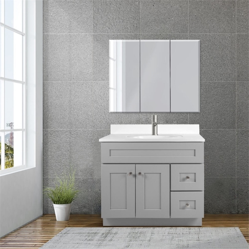 Bowery Hill 37-Inch Solid Wood Vanity with Single Hole Top in Gray