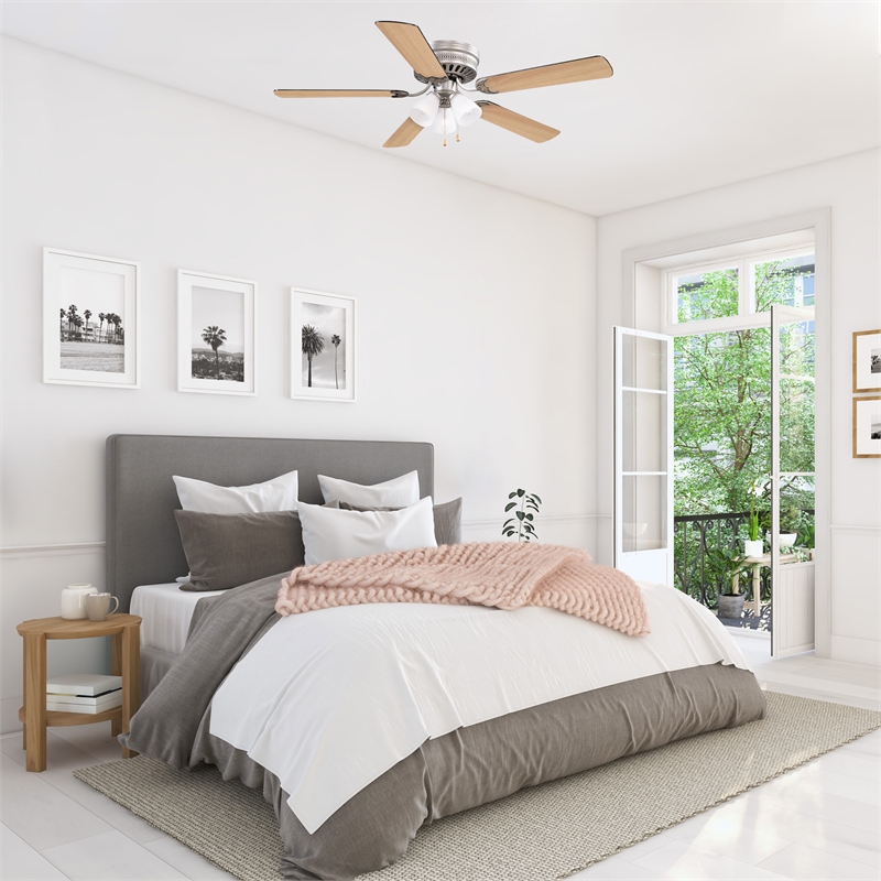 Bowery Hill 52-Inch Stainless Steel Hugger Ceiling Fan in Satin Nickel