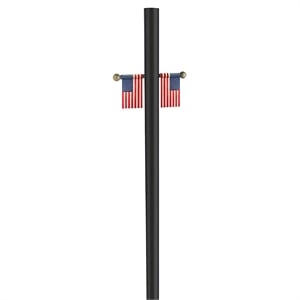 Bowery Hill Lamp Post with Cross Arm and 2 4x6 Inch American Flags in Black