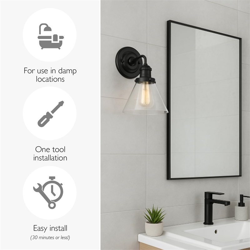 Bowery Hill Transitional Seedy Glass Wall Light in Matte Black - 60 Watt