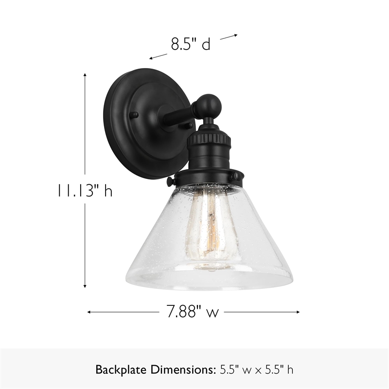 Bowery Hill Transitional Seedy Glass Wall Light in Matte Black - 60 Watt