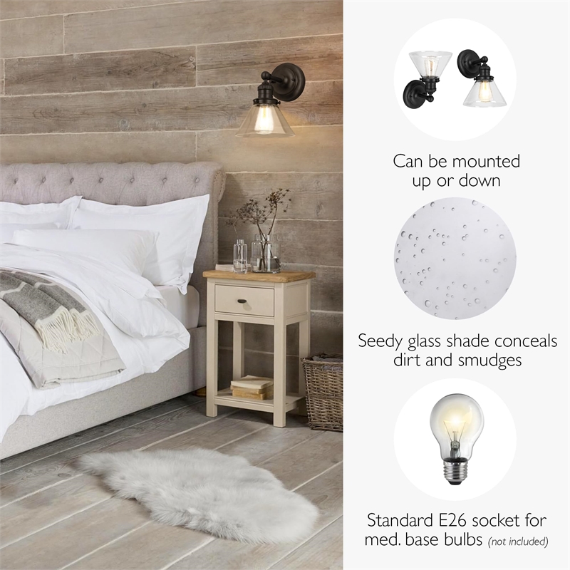 Bowery Hill Transitional Seedy Glass Wall Light in Matte Black - 60 Watt