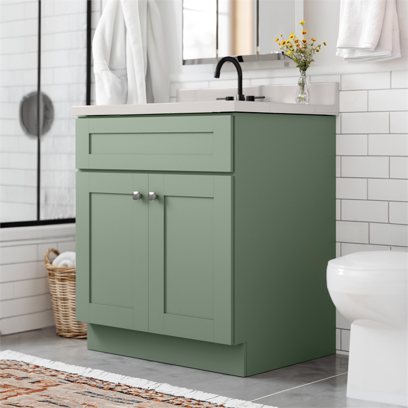 Bowery Hill 31-Inch Bath Vanity - Evergreen Fog Base and Ivory Swirl Top