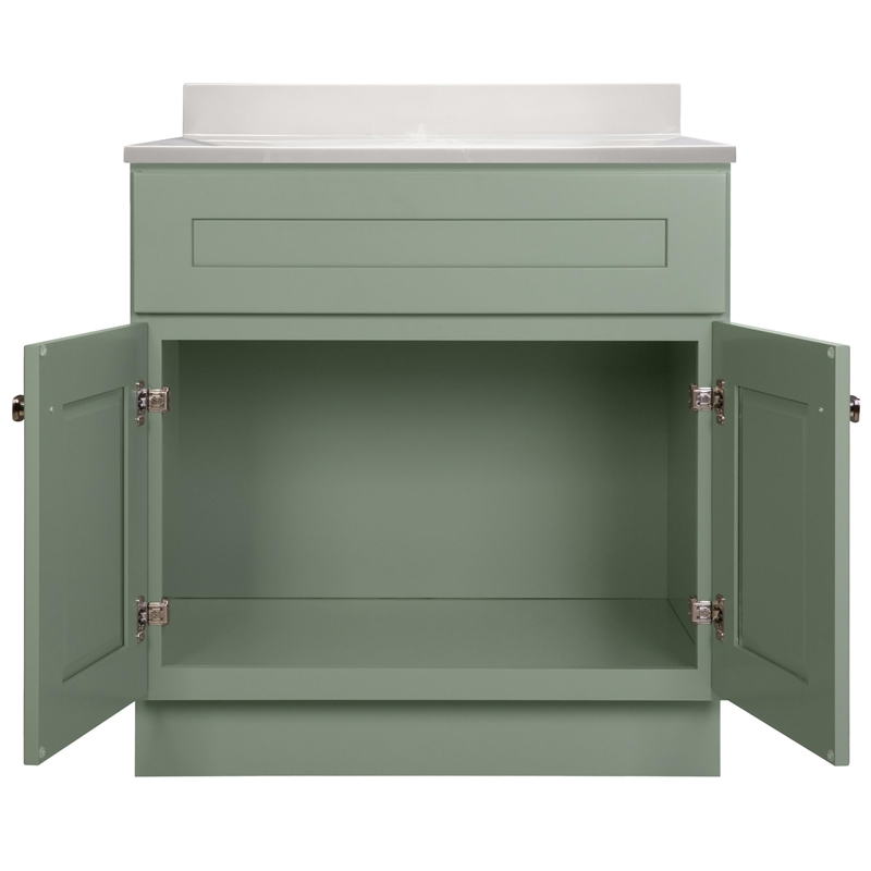Bowery Hill 31-Inch Bath Vanity - Evergreen Fog Base and Ivory Swirl Top