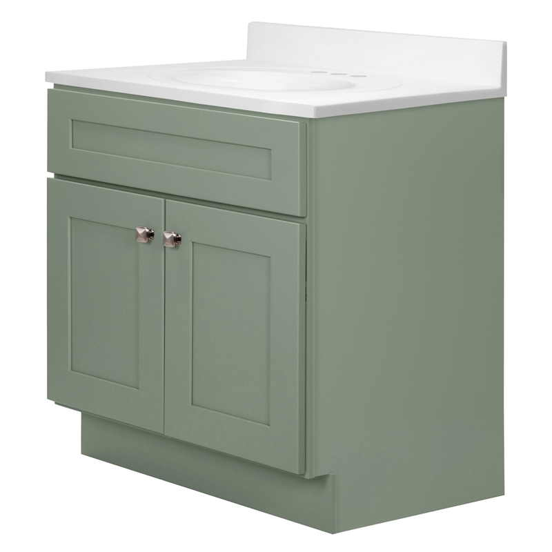 Bowery Hill 31-Inch Bath Vanity - Evergreen Fog Base and Solid White Top