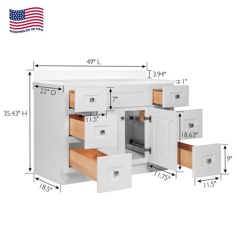 Bowery Hill 49-Inch Assembled Bath Vanity - White Base and Single Hole Top