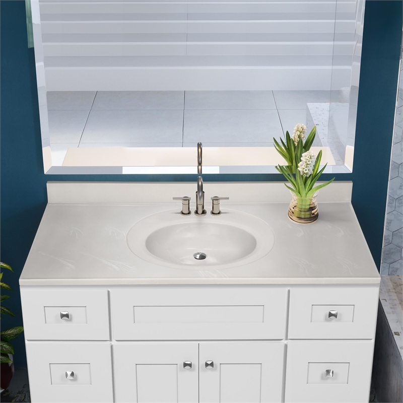 Bowery Hill 49-Inch Assembled Bath Vanity - White Base and Ivory Swirl Top